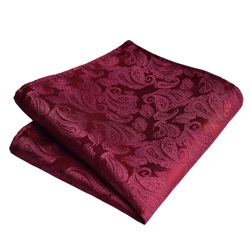 GUSLESON Burgundy Paisley Tie Sets Ties for Men Wedding Party Necktie Clip and Pocket Square Cufflinks Sets (6102-06) - Image 4